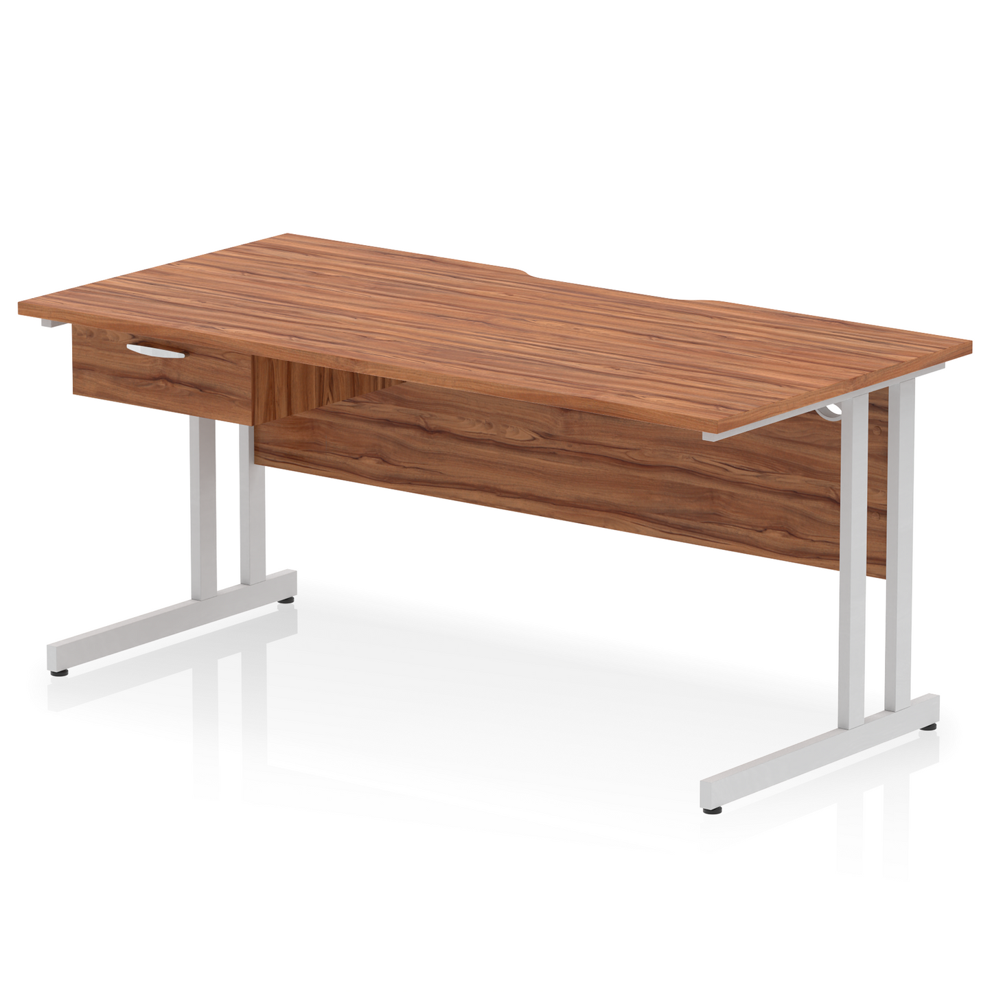 Impulse Scalloped Edge Cantilever Straight Desk With Single One Drawer Fixed Pedestal