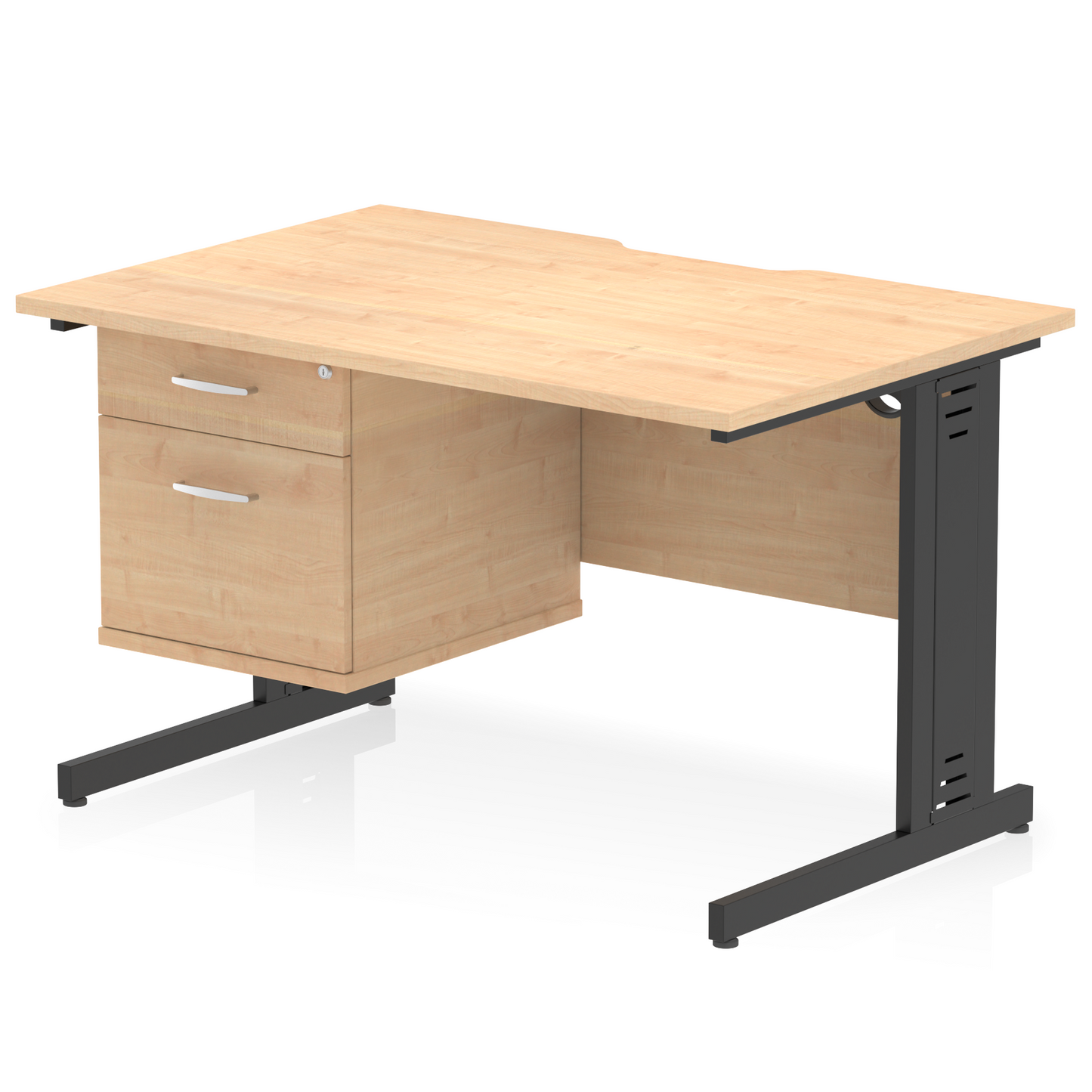 Impulse Scalloped Edge 1200mm Cable Managed Straight Desk With Single Fixed Pedestal