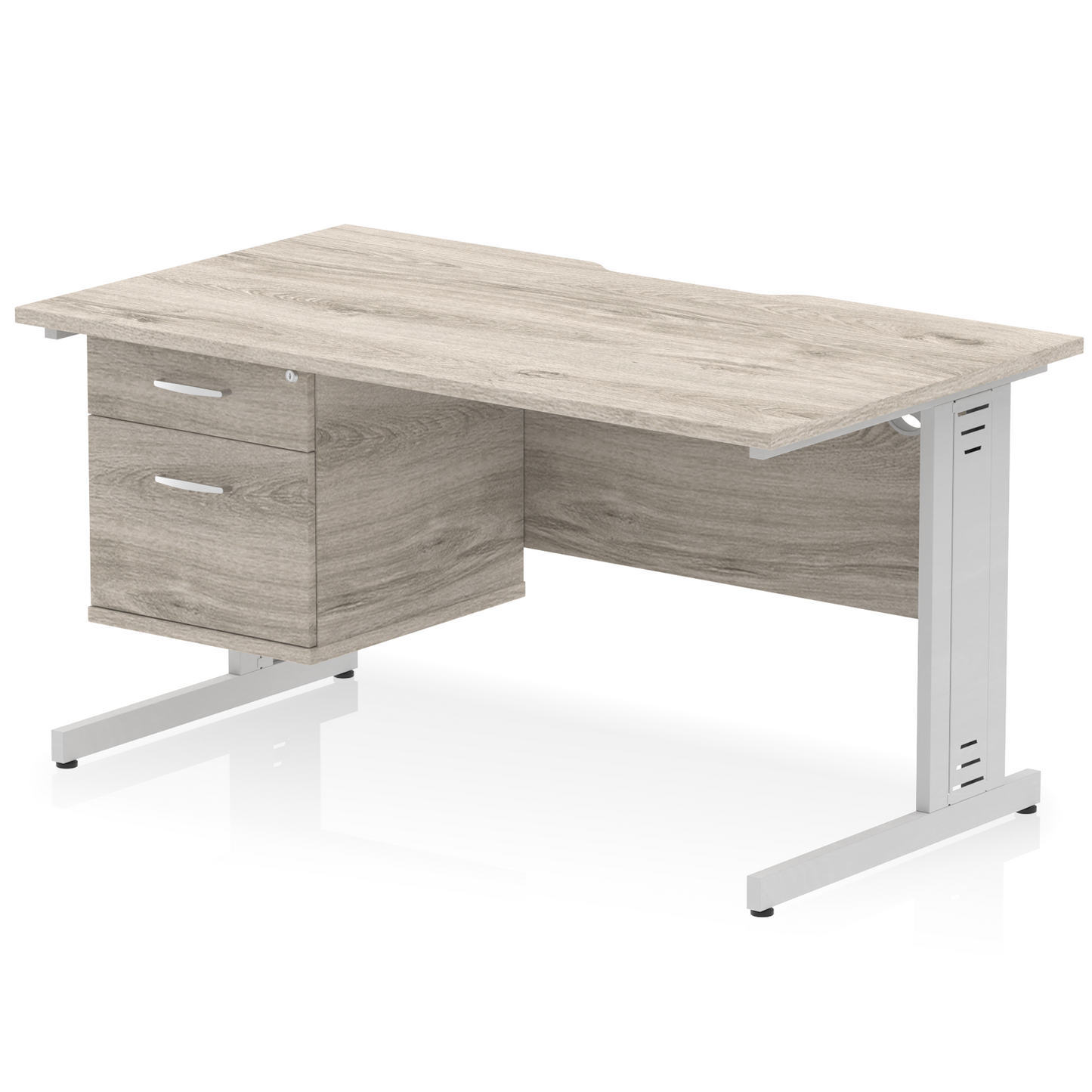 Impulse Scalloped Edge 1400mm Cable Managed Straight Desk With Single Fixed Pedestal