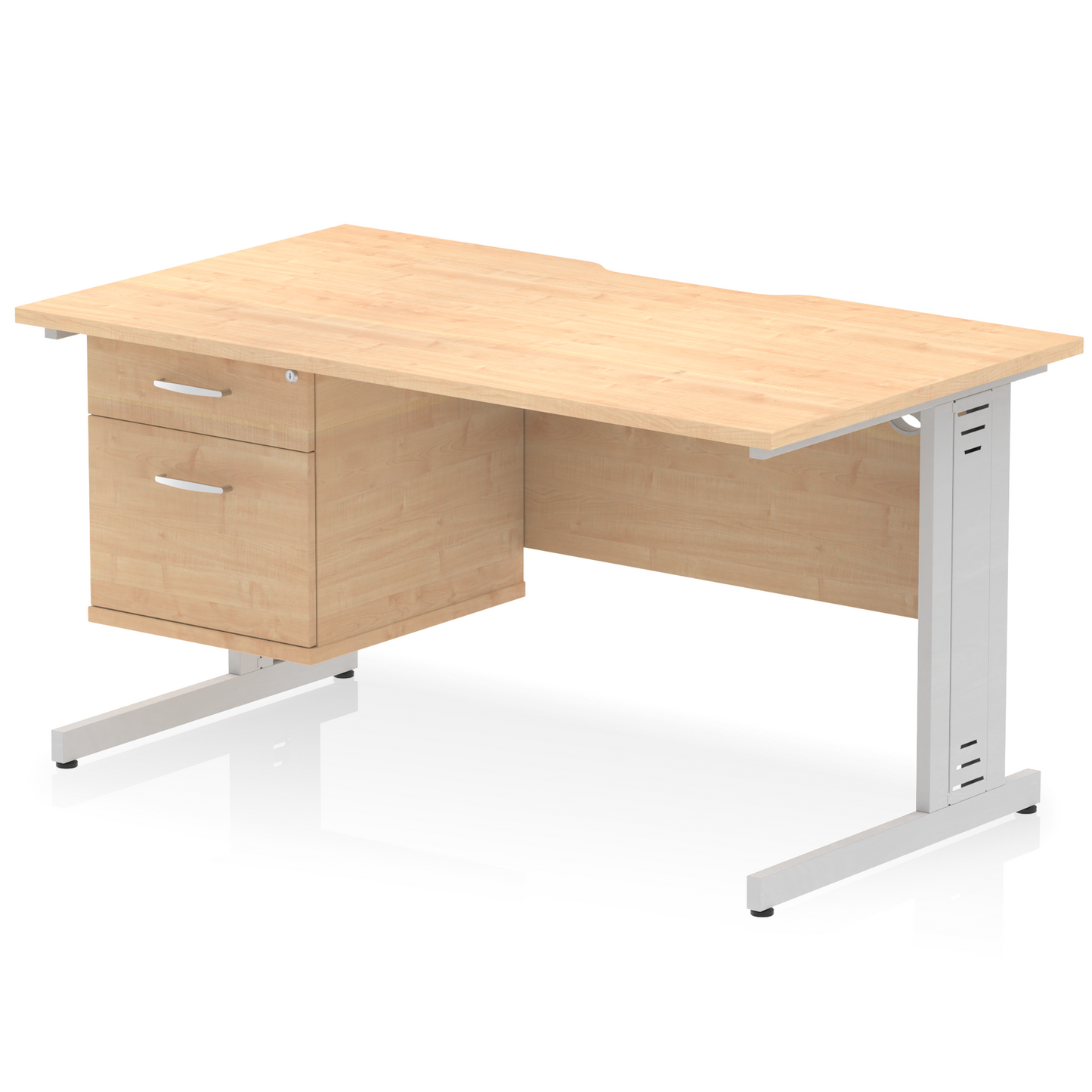 Impulse Scalloped Edge 1400mm Cable Managed Straight Desk With Single Fixed Pedestal