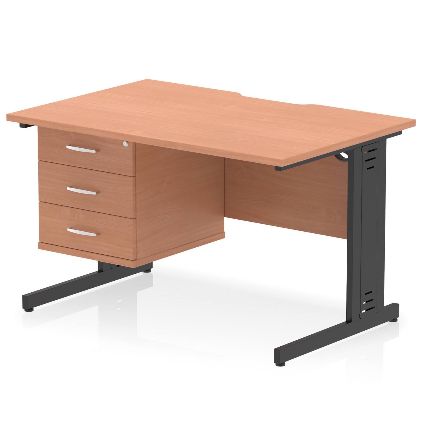 Impulse Scalloped Edge 1200mm Cable Managed Straight Desk With Single Fixed Pedestal