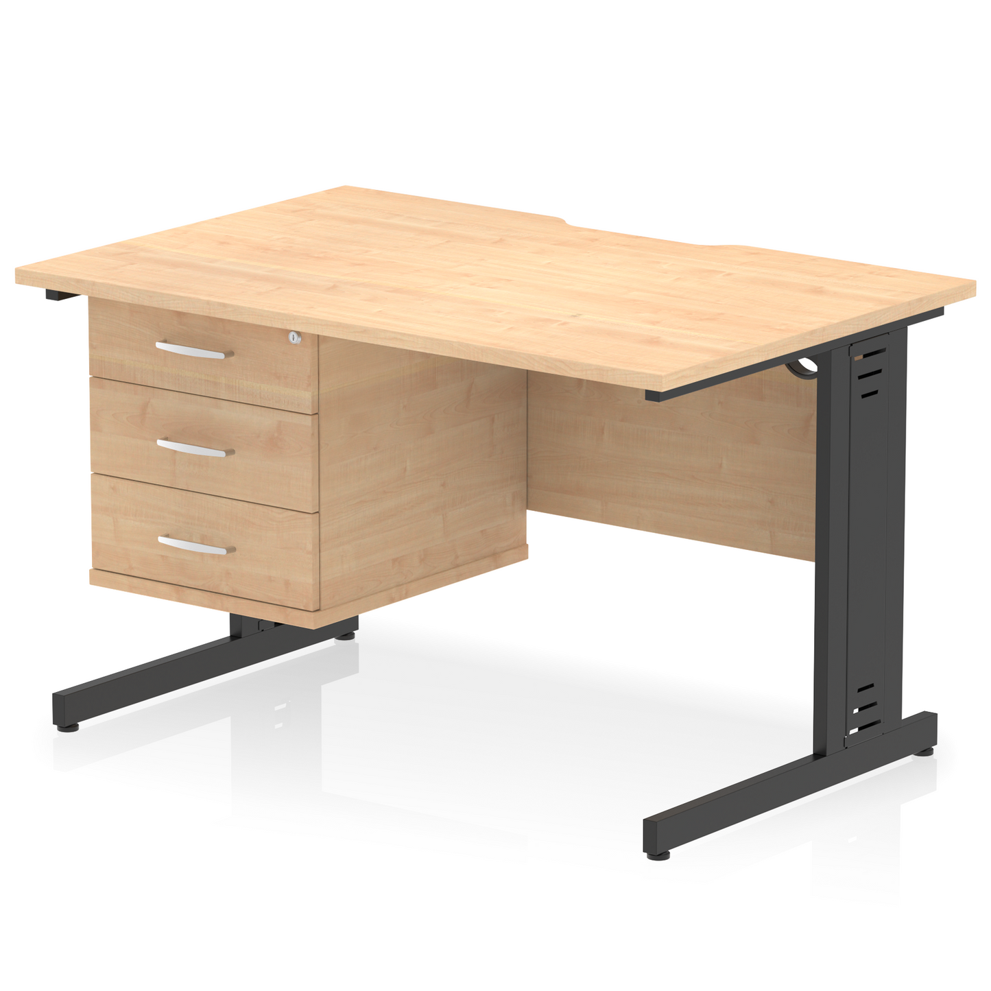 Impulse Scalloped Edge 1200mm Cable Managed Straight Desk With Single Fixed Pedestal