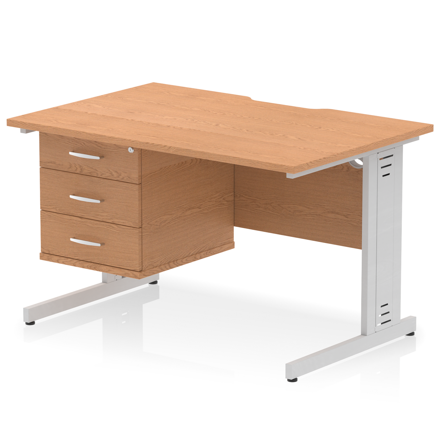 Impulse Scalloped Edge 1200mm Cable Managed Straight Desk With Single Fixed Pedestal