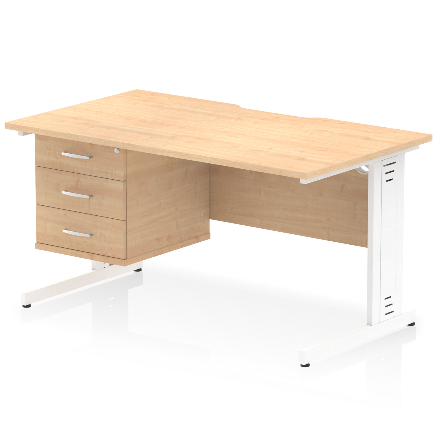 Impulse Scalloped Edge 1400mm Cable Managed Straight Desk With Single Fixed Pedestal