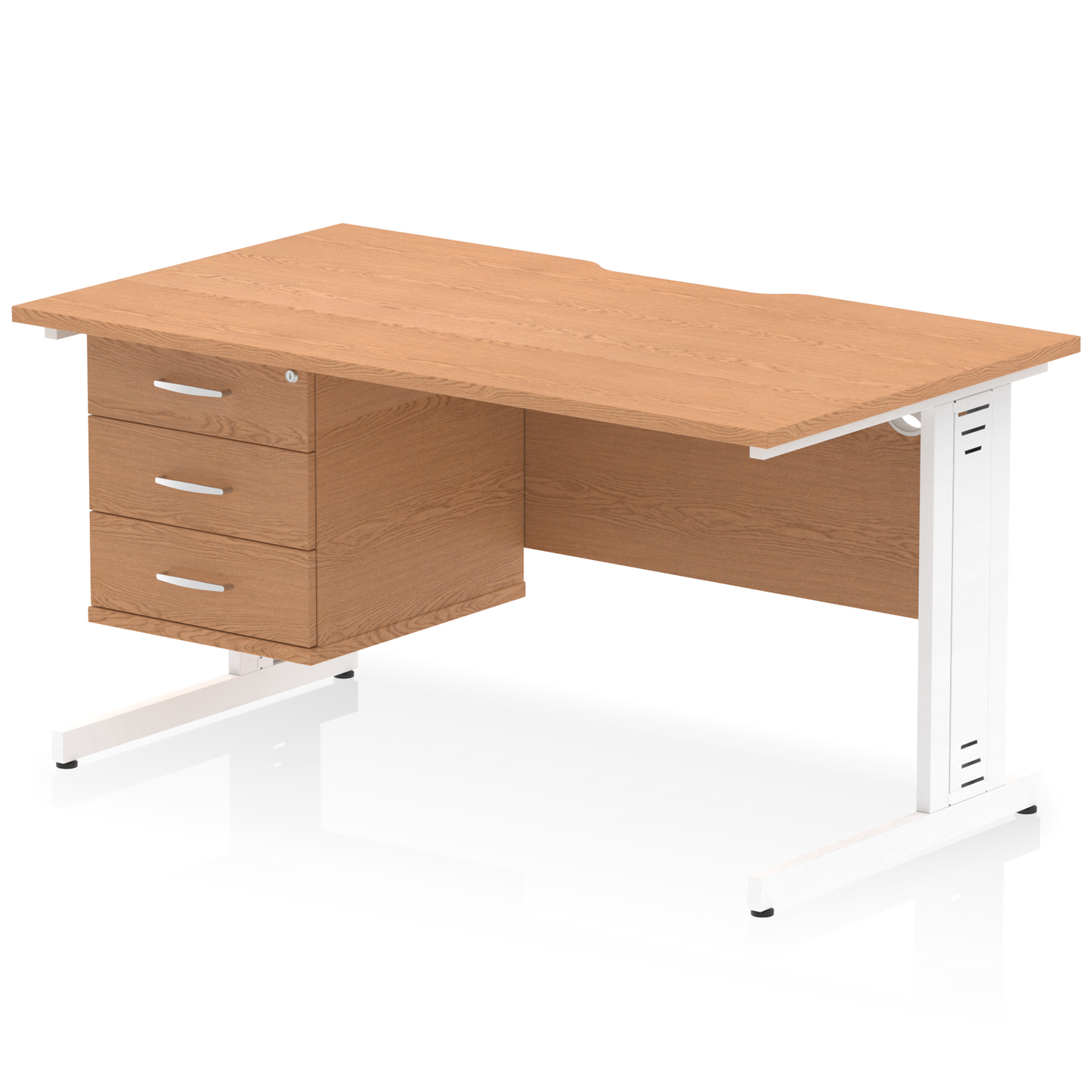 Impulse Scalloped Edge 1400mm Cable Managed Straight Desk With Single Fixed Pedestal