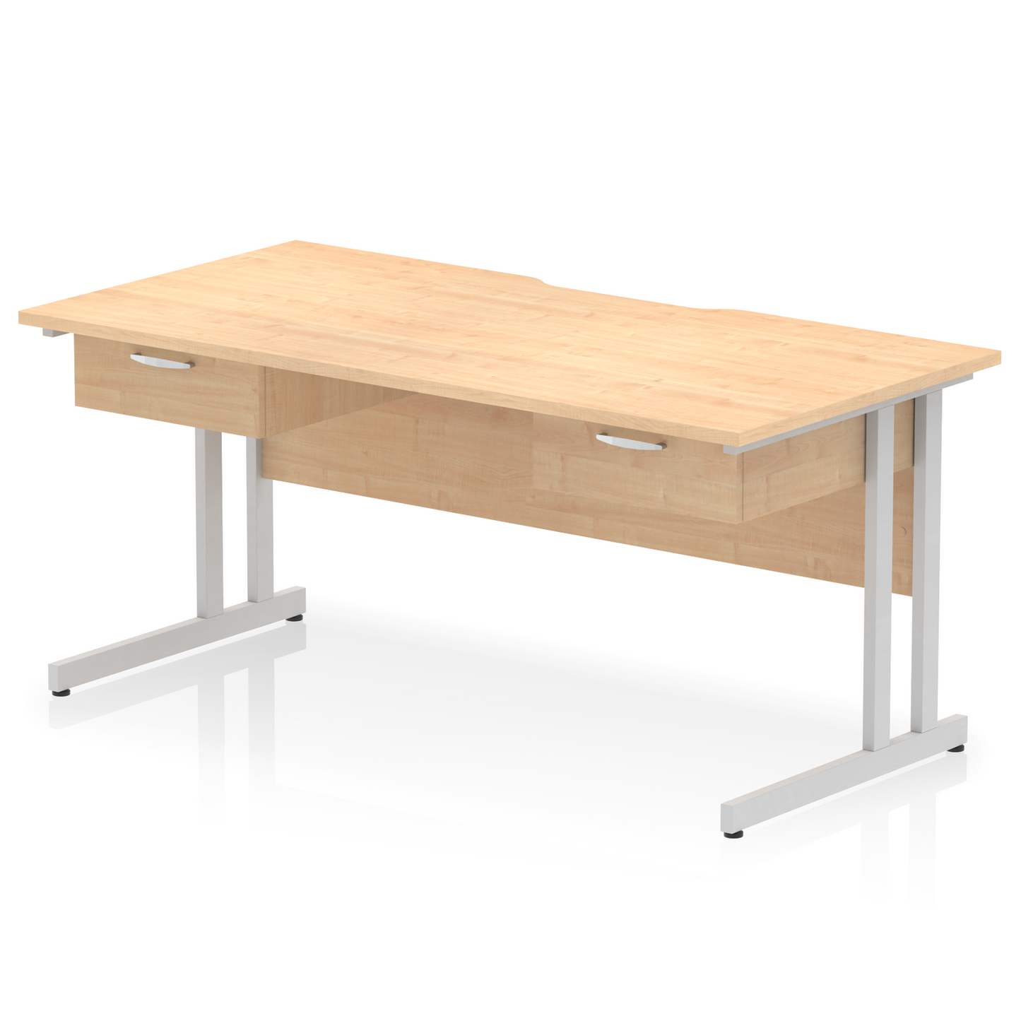 Impulse Scalloped Edge Cantilever Straight Desk With Two One Drawer Fixed Pedestals