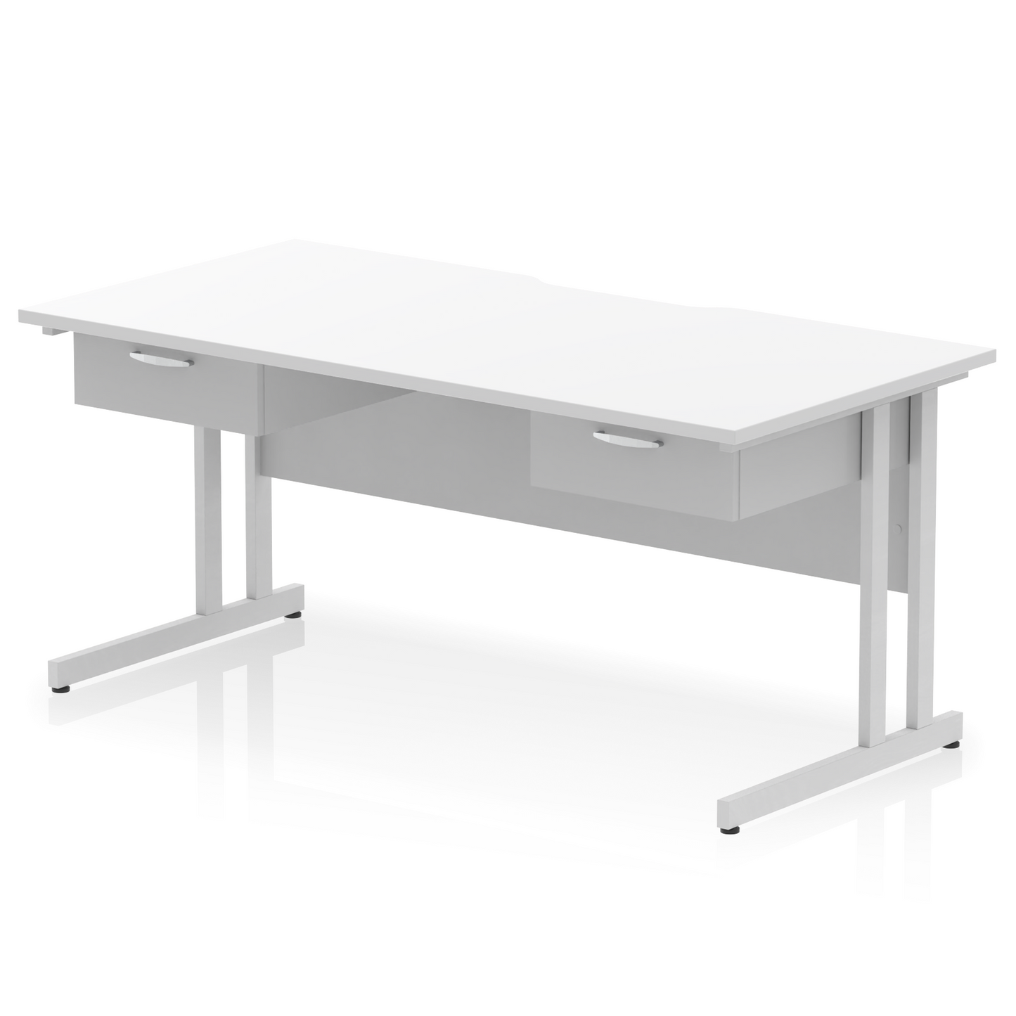 Impulse Scalloped Edge Cantilever Straight Desk With Two One Drawer Fixed Pedestals