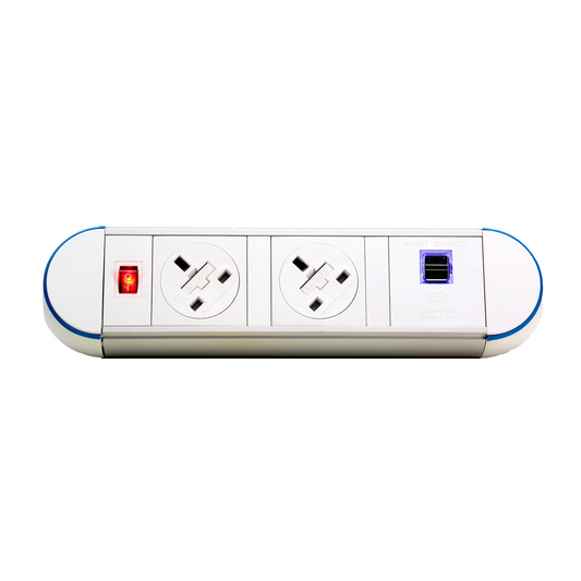 Impulse Desktop Module 2 x 3.15A UK Sockets, 1 x Neon Switch, 1 x 500mm Lead to 3 Pole Connector in Black