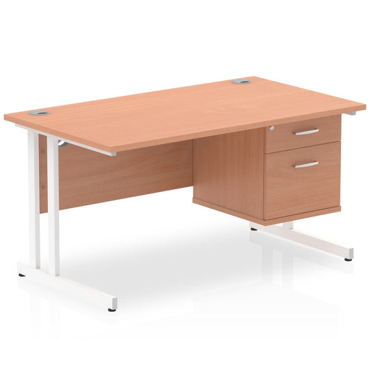 Impulse 1400mm Cantilever Straight Desk With Single Fixed Pedestal