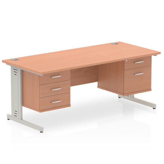 Impulse 1800mm Cable Managed Straight Desk With Two Fixed Pedestal