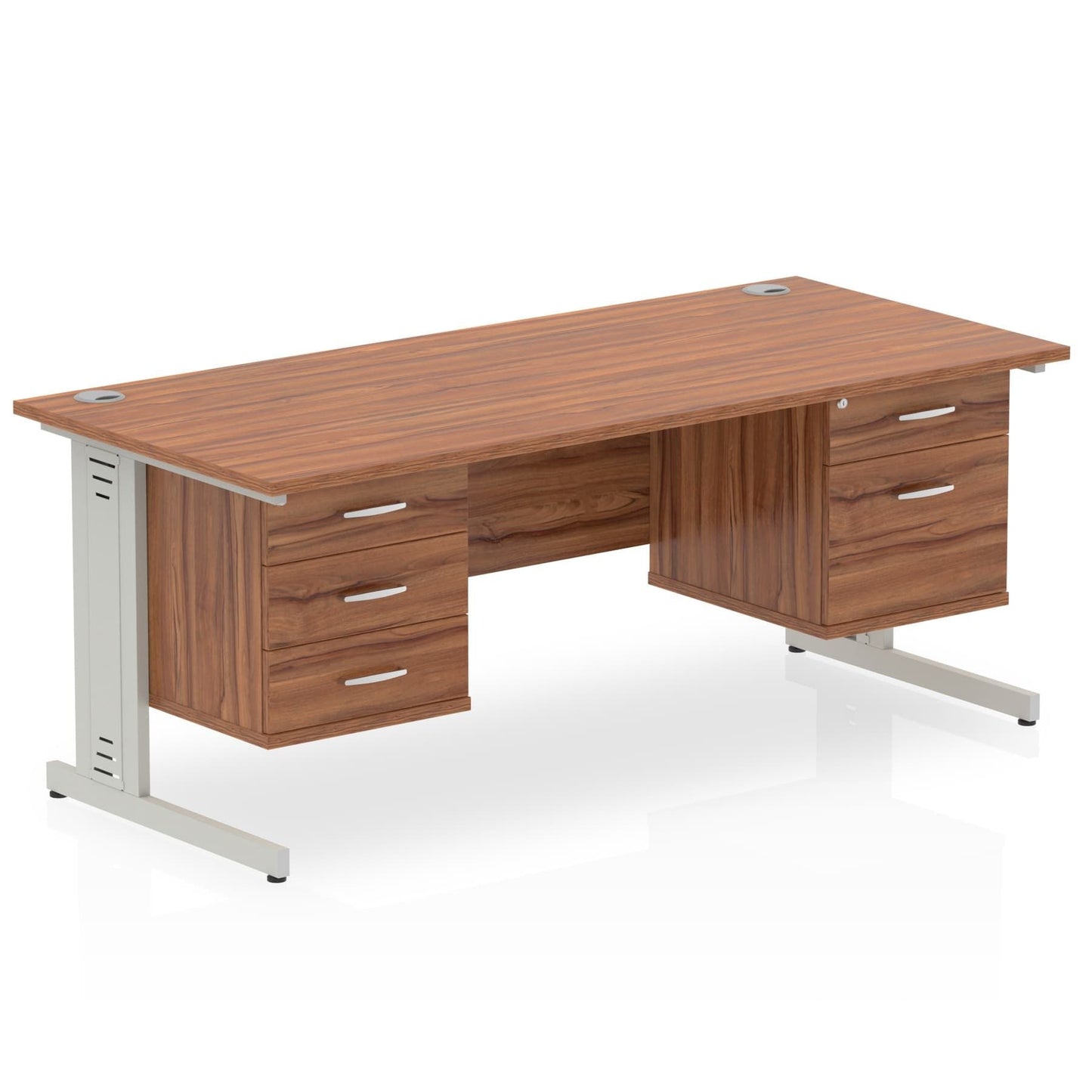 Impulse 1600mm Cable Managed Straight Desk With Two Fixed Pedestal