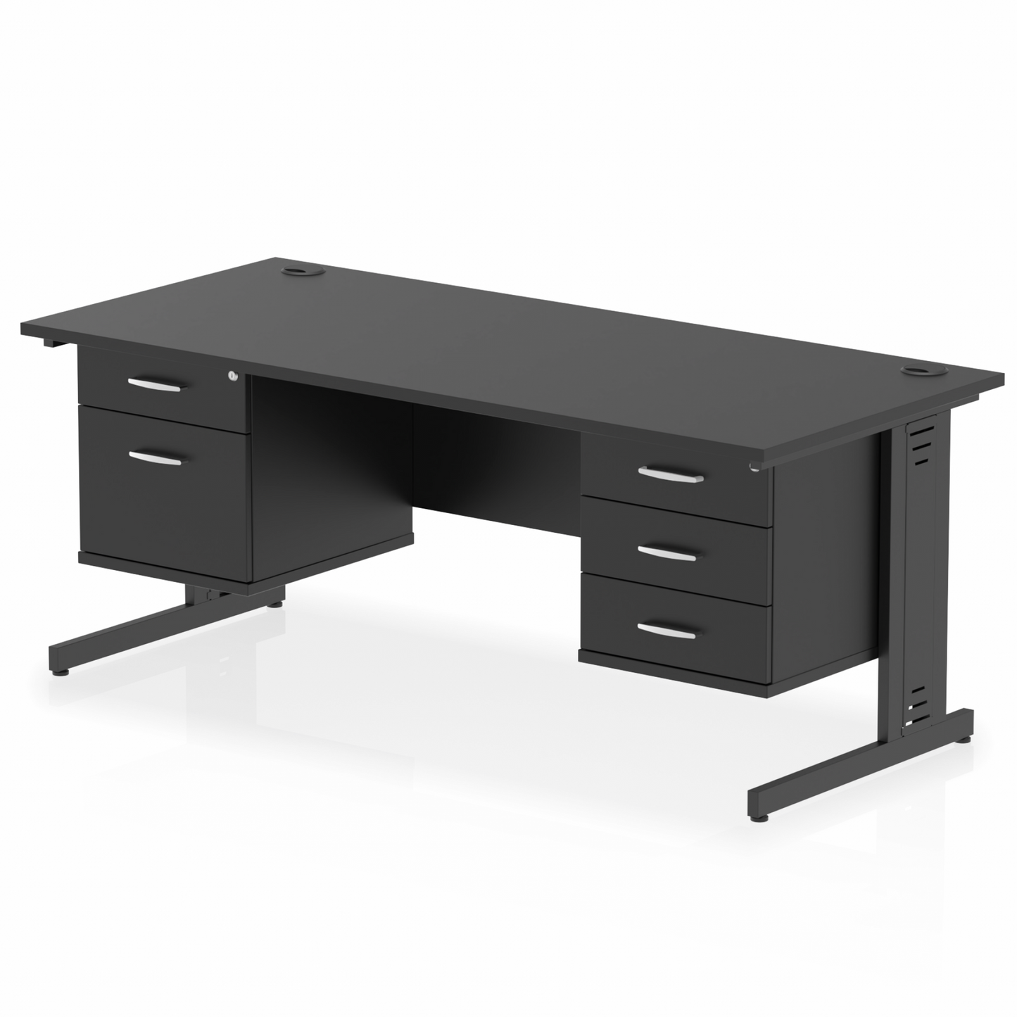 Impulse 1800mm Cable Managed Straight Desk With Two Fixed Pedestal