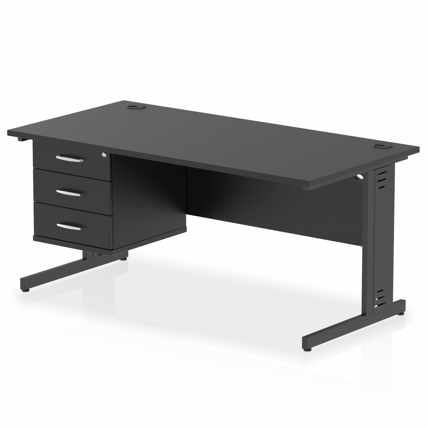 Impulse 1600mm Cable Managed Straight Desk With Single Fixed Pedestal