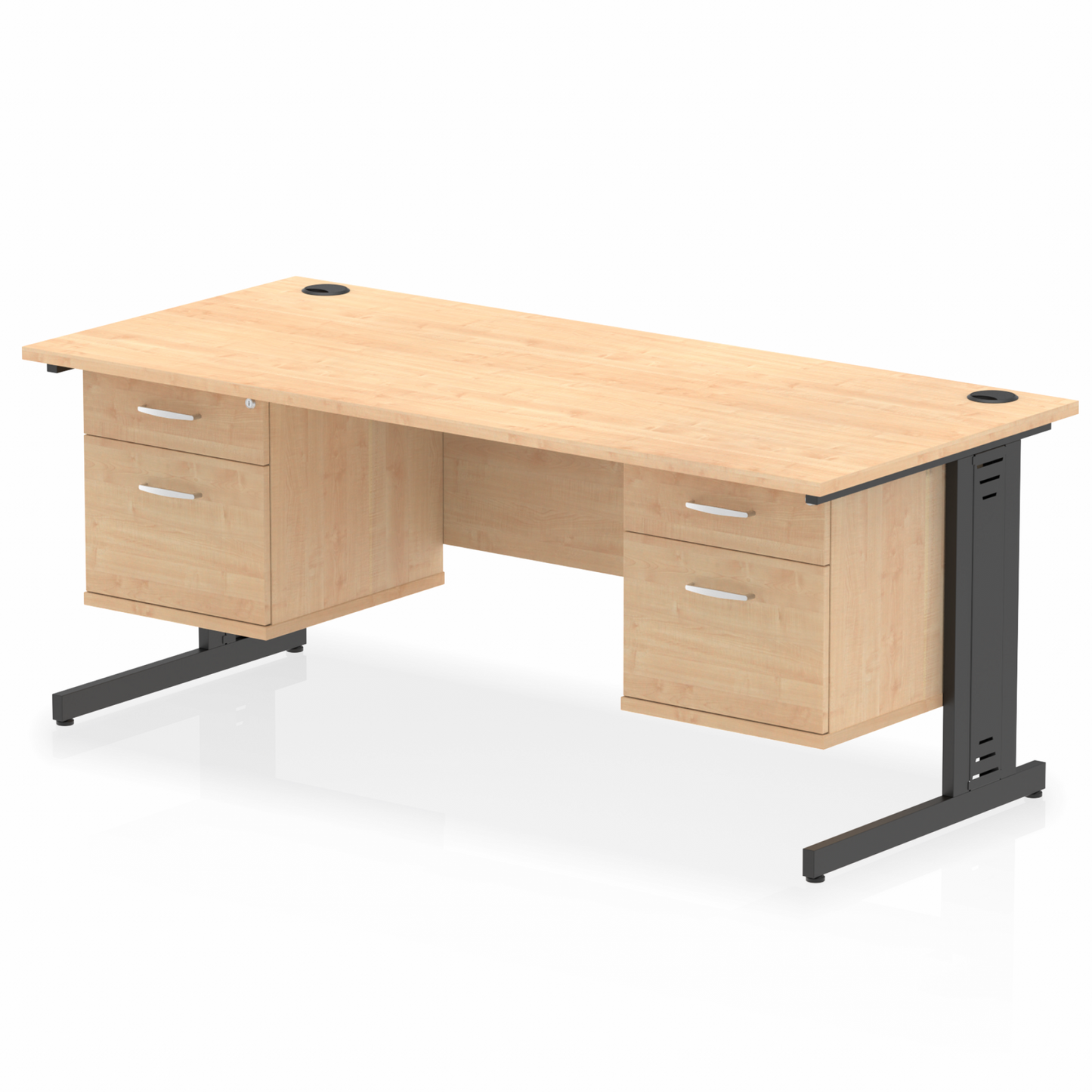 Impulse 1800mm Cable Managed Straight Desk With Two Fixed Pedestal