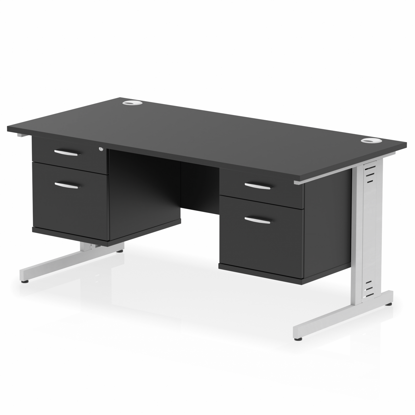 Impulse 1600mm Cable Managed Straight Desk With Two Fixed Pedestal