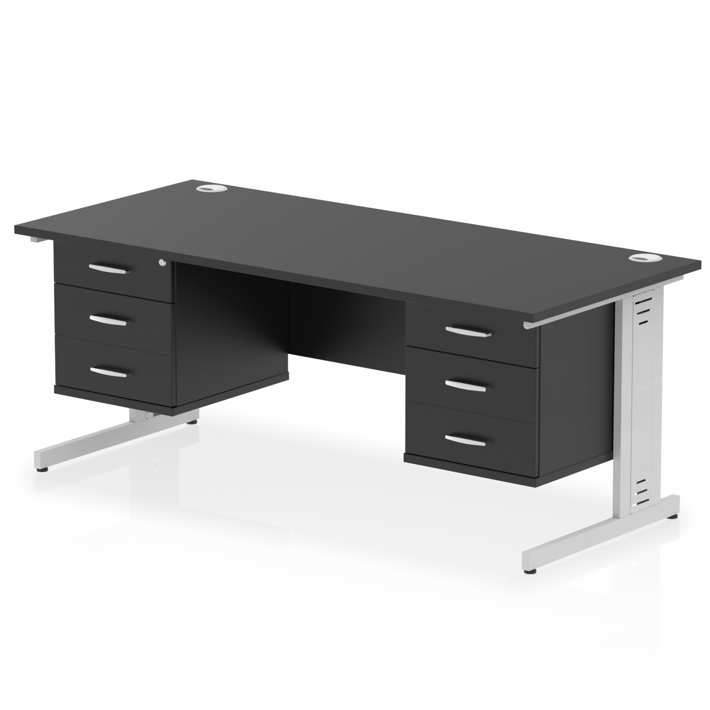 Impulse 1800mm Cable Managed Straight Desk With Two Fixed Pedestal