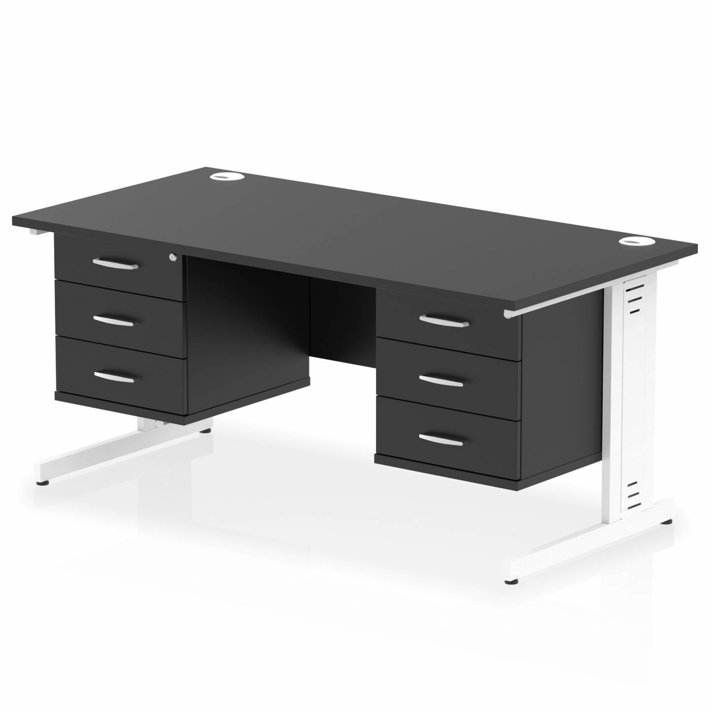 Impulse 1600mm Cable Managed Straight Desk With Two Fixed Pedestal