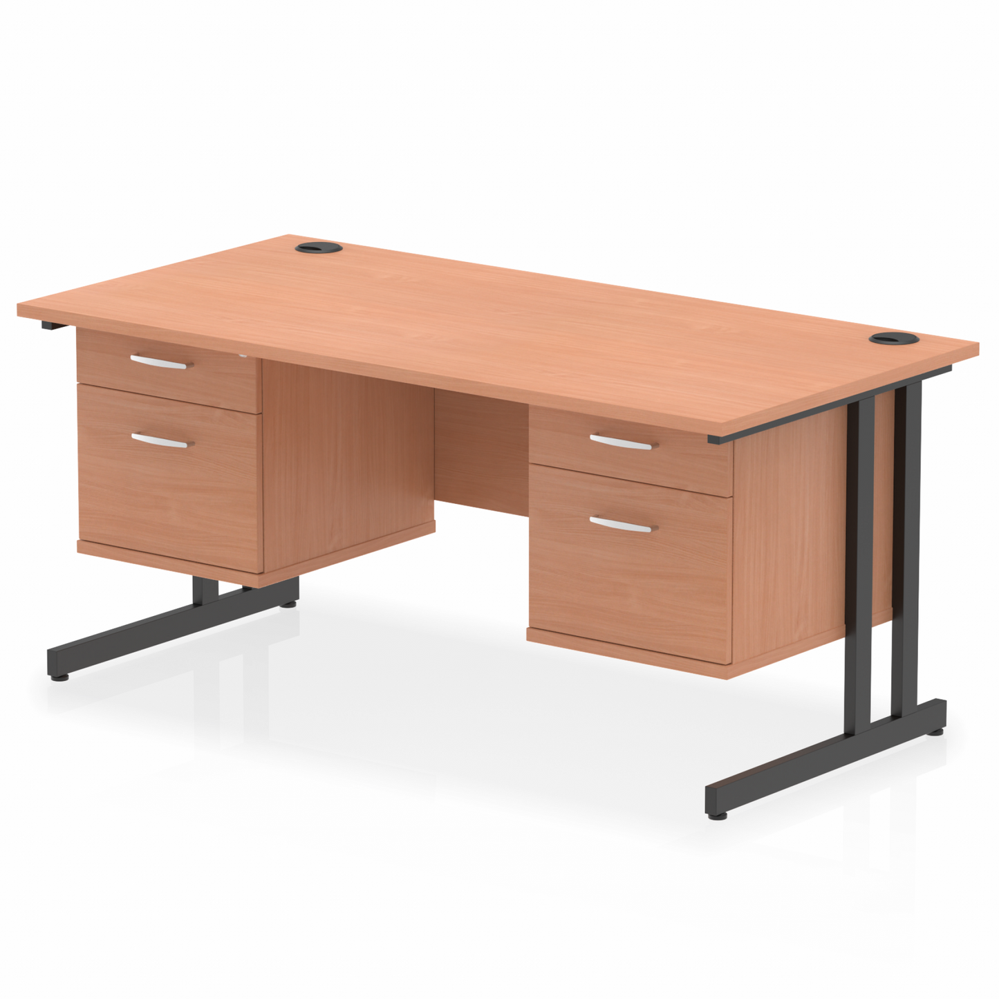 Impulse 1600mm Cantilever Straight Desk With Two Fixed Pedestal