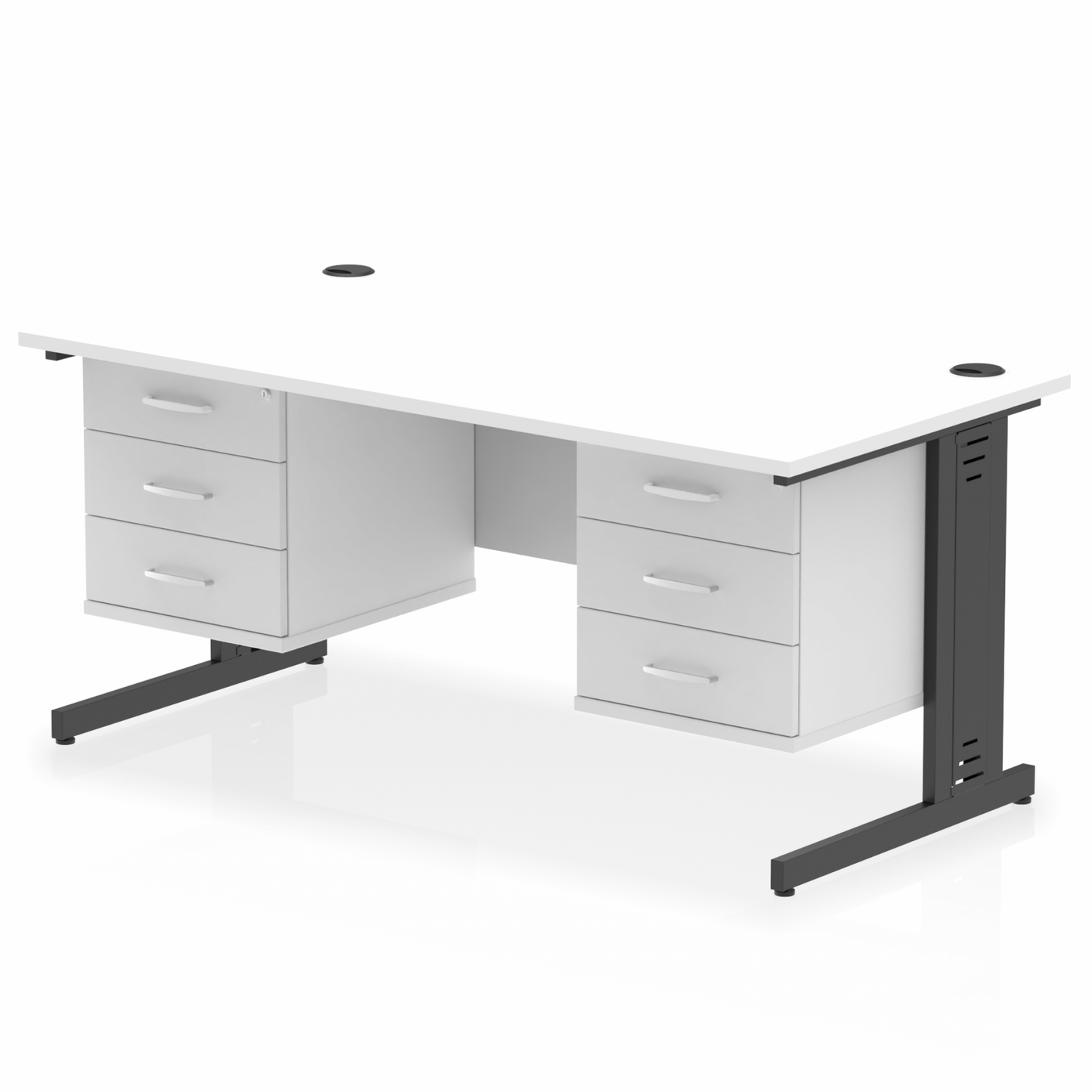 Impulse 1600mm Cable Managed Straight Desk With Two Fixed Pedestal