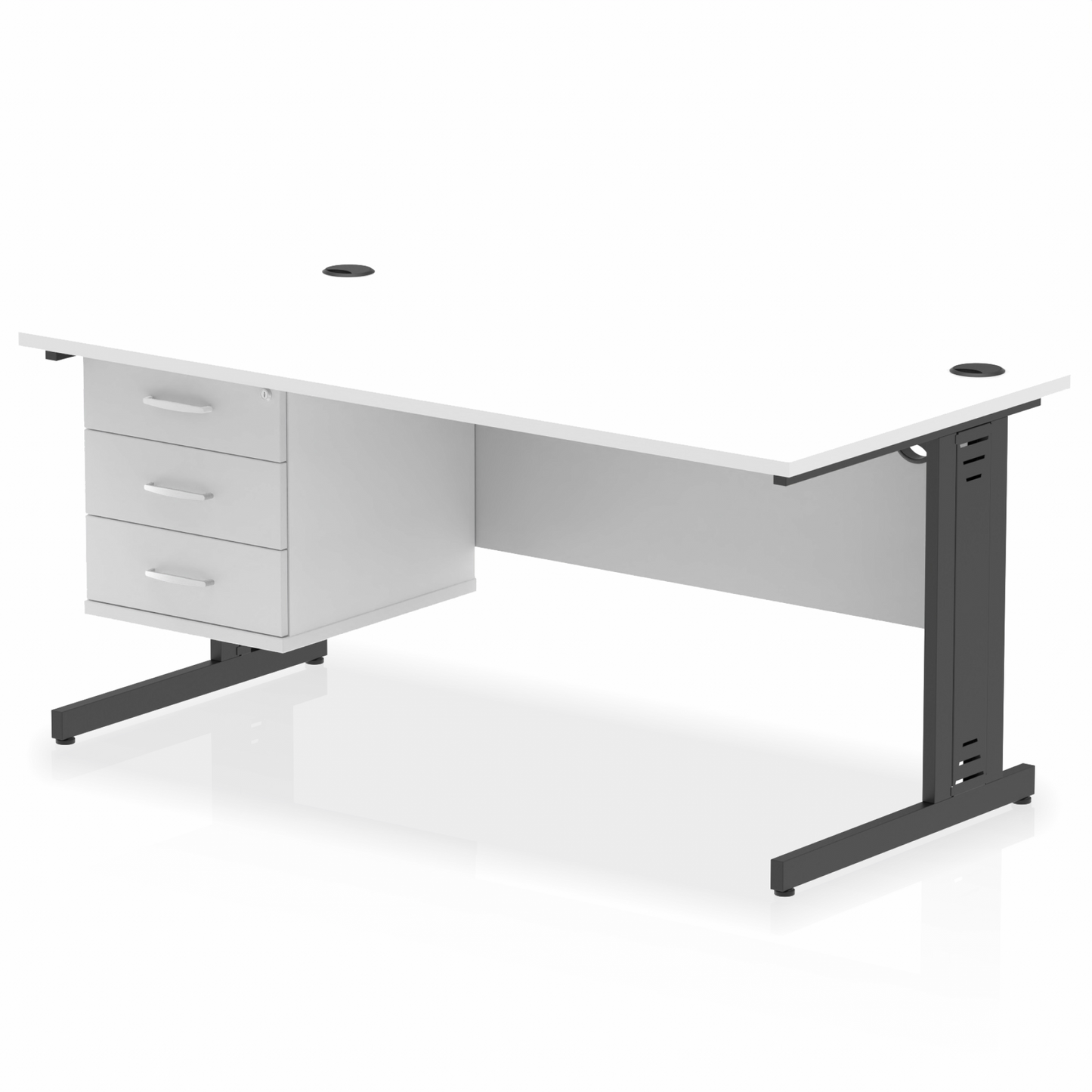 Impulse 1600mm Cable Managed Straight Desk With Single Fixed Pedestal