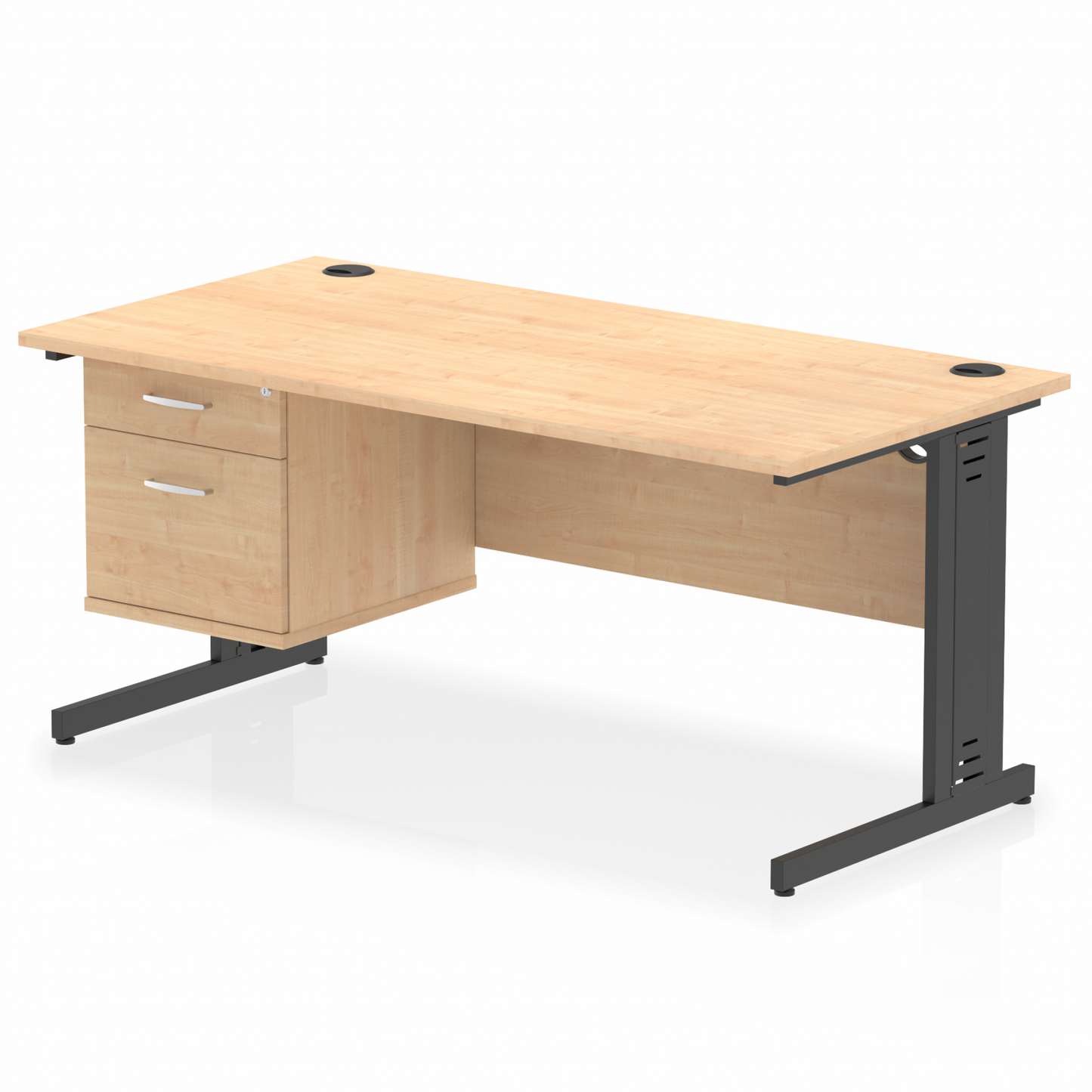 Impulse 1600mm Cable Managed Straight Desk With Single Fixed Pedestal