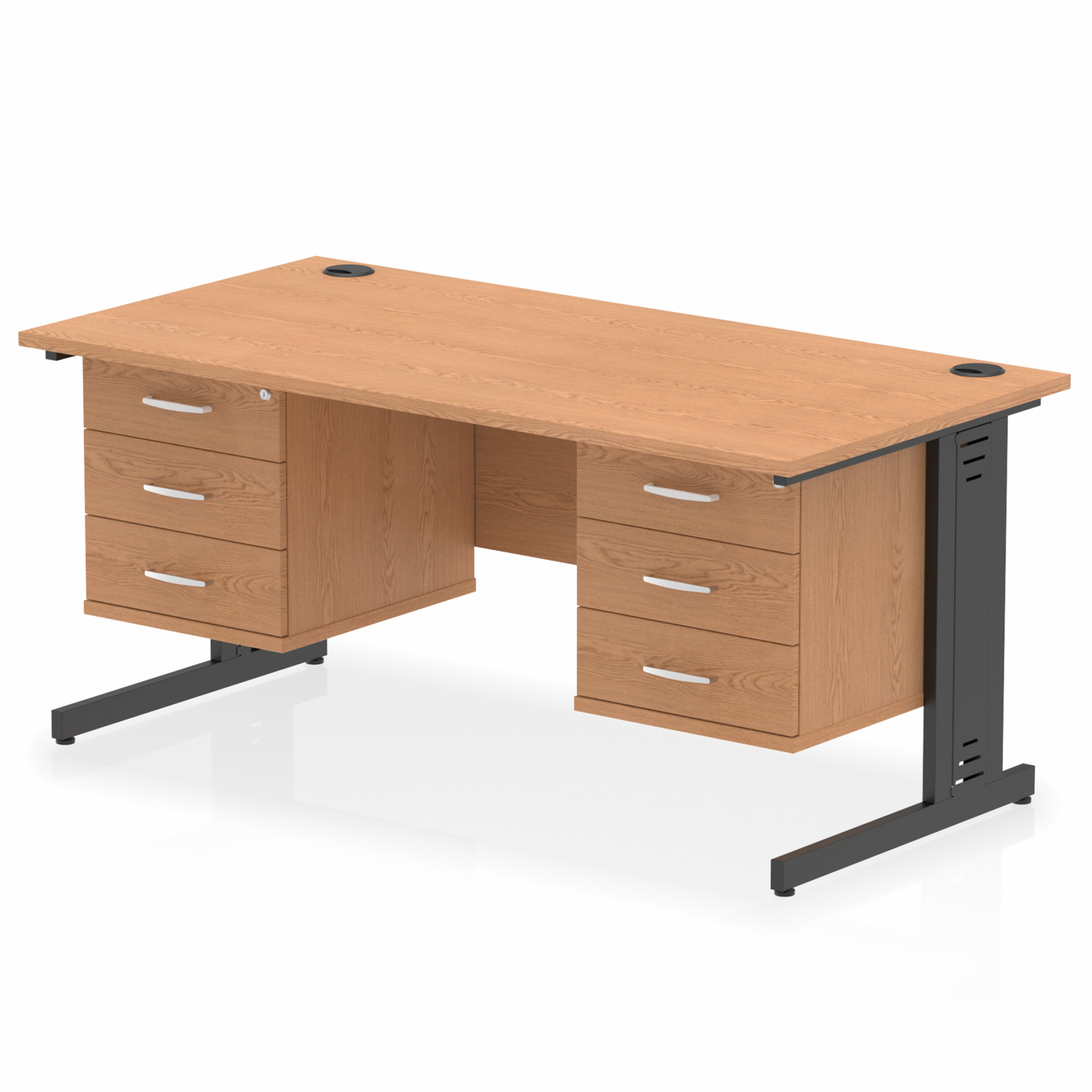 Impulse 1600mm Cable Managed Straight Desk With Two Fixed Pedestal