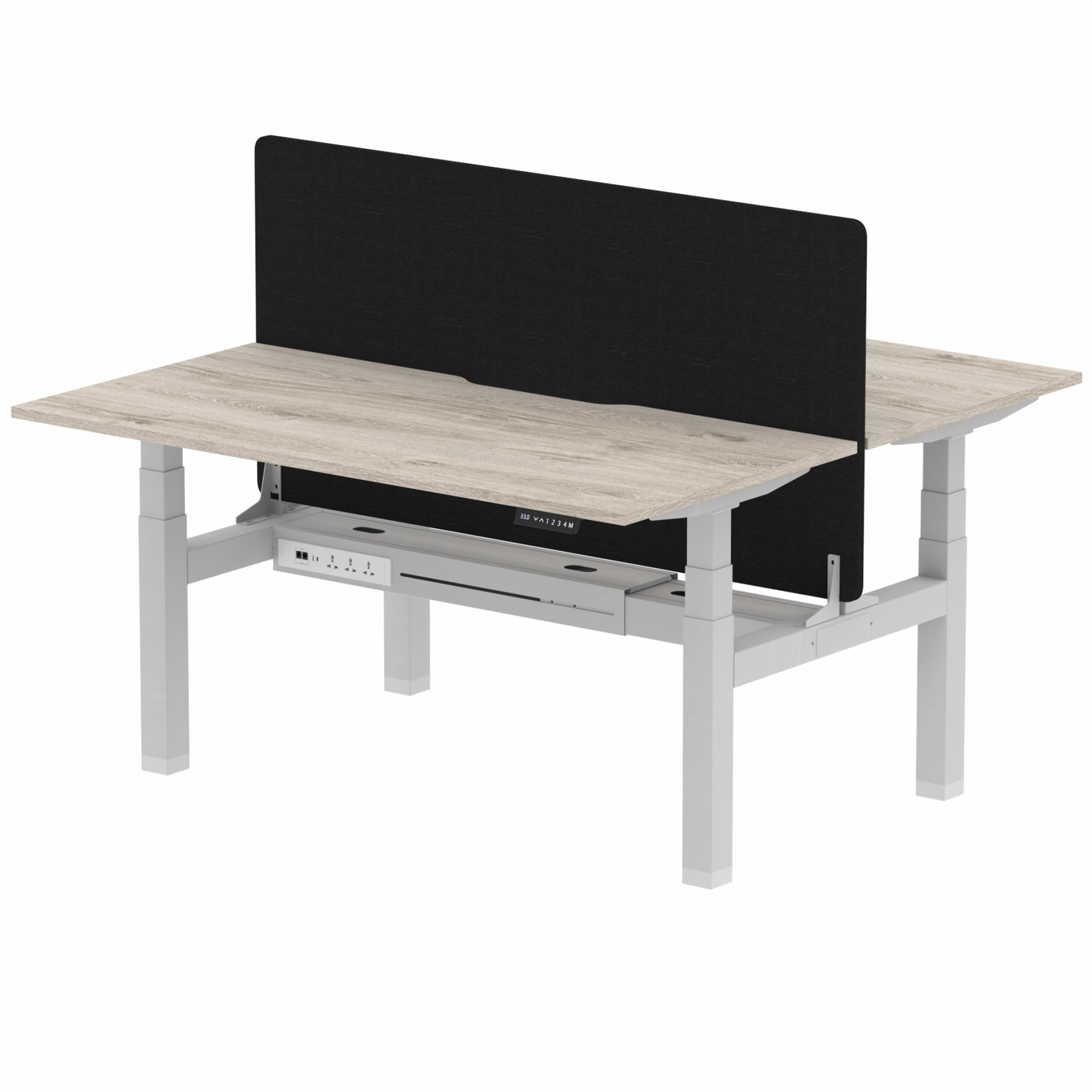 Air Back-to-Back Scalloped Edge Height Adjustable Bench Desk - 2 Person with Black Straight Screen