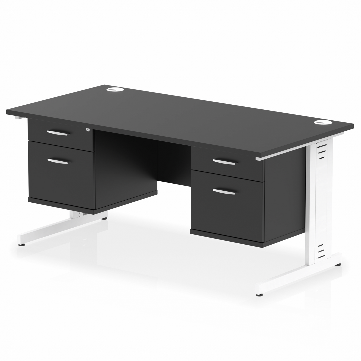 Impulse 1600mm Cable Managed Straight Desk With Two Fixed Pedestal